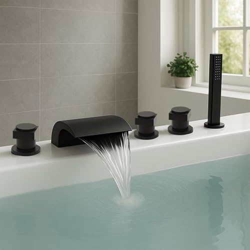 Robinet mitigeur de bain-douche cascade pour baignoire encastrée 5 trous