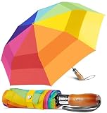 Lejorain Rainbow Windproof Automatic Umbrella - Golf Heavy Duty Large Double Layer Strong Umbrella for Wind and Rain Folding Umbrella for Women