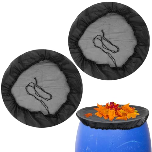 2 Pcs Water Butt Net Cover, 80cm Adjustable Rain Butt Net Cover for Water Butts & Barrels, Rain Barrel Mesh Cover Protective Nets with Drawstring for Outdoor Garden Rains Collection