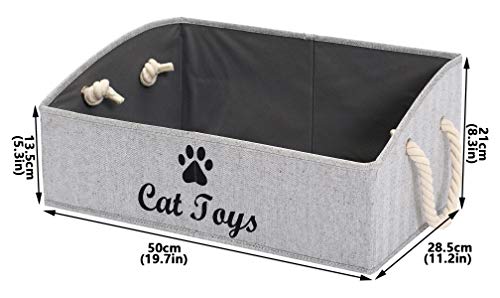 Geyecete Large Cat Toys Storage Bins - Foldable Fabric Trapezoid Organizer Boxes With Weave Rope Handle, Collapsible Basket For Shelves,Cat Toys,Cat Apparel & Accessories (Striped Gray-Cat) #TOP6