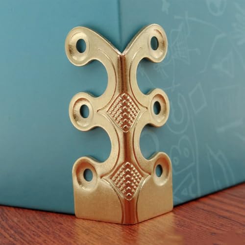 Image of JianLing 10PCS Chinese Antique Skirting Board Corner Protector Gold 60 Screws 48mm Vintage Metal Corner Protector for Skirting Board Cabinets Desks Dressers Bookcases Wooden Crate Corner Protection