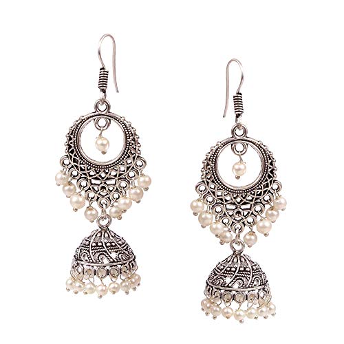 Oxidized Silver Plated Hook Drop Pearl Jhumka jhumki Party Wear