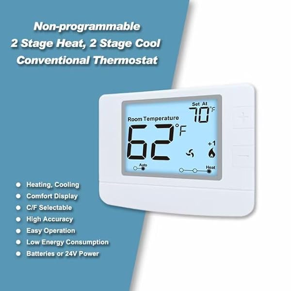 Non Programmable Thermostat for Home, Digital Energy-Saving Thermostat,Multi-Stage Systems, 2 Heat/2 Cool, Easy DIY Install, White Backlight by XuLuaba - Used condition - Image 2