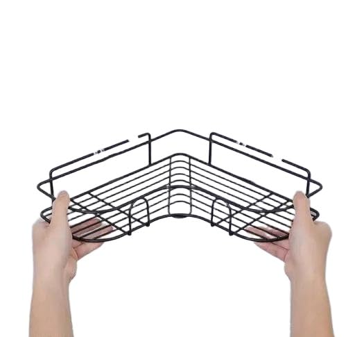 1PCS Packing Wall Mounted Self-Adhesive Bathroom Corner Shelf/Kitchen Rack & Holder - Bathroom Accessories (Material-GI Metal, Powder Coated Finish, Black, Pack of 1)|DEV-P286