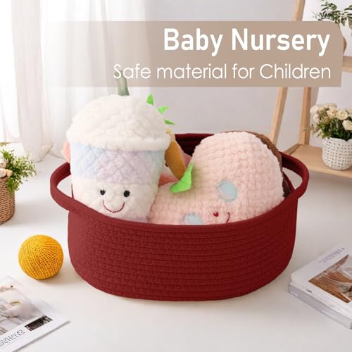 Image of JMvicyroam Small Woven Basket, Empty Gift Basket, Red /2 Pack | Small Gift Basket, Cotton Rope, 12 x 8 x 22 in, Handles, Includes Ribbon and Bag, Birthday Gift Basket