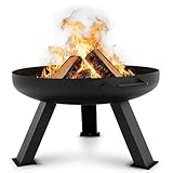 Lehmann Feuerschale Ø 60 cm - 3 stabile Füße, 2 Tragegriffen & Wasserablaufbohrung - Feuerkorb für Lagerfeuer aus robustem Stahl - Feuerschalen für den Garten, Terrasse und Camping - Schwarz