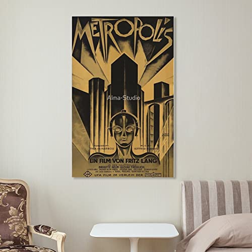 Metropolis, Fritz Lang, 1926 - Vintage Movie Poster, B&W Poster Canvas Wall Art Prints For Wall Decor Room Decor Bedroom Decor Gifts 24X36Inch(60X90Cm) Frame-Style #TOP6