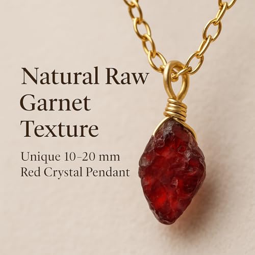 Red Garnet Pendant Necklace, Raw Gemstone Necklace, Red Crystal Necklace, January Birthstone Jewelry, 925 Silver 14k Gold Plated 16+2 inch Adjustable Chain3