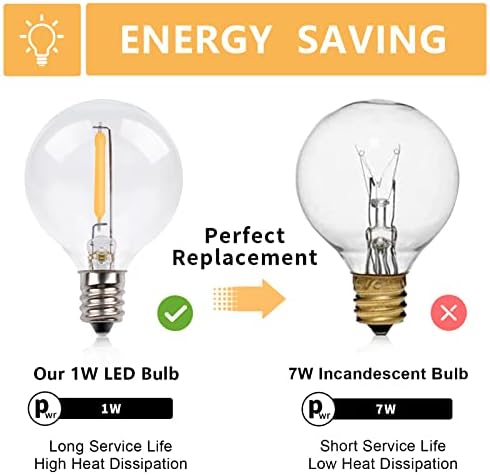 DoRight G40 Mini Globe String Light Replacement Bulb, E12 LED Filament Bulb 1W Edison Screw Bulb Super Warm White 2200K 10W Equivalent Incandescent Lamp for Outdoor or Indoor String Light - 15 Pack