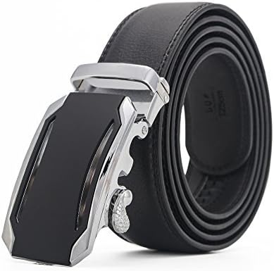 XYZDOUBLE Men's Leather Belt Sliding Buckle Black Automatic Ratchet with Gift Box-35mm Wide