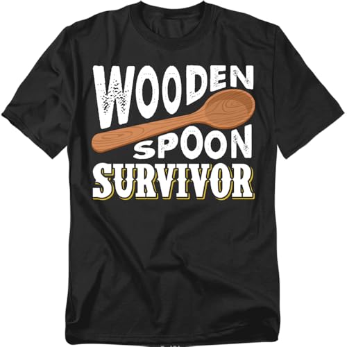 Popfunk Wooden Spoon Survivor T Shirt – Funny Nostalgic Humor Tee for Men or Women, Unisex Adult, Black, Large