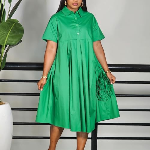 Vestido camisero africano cómodo y ligero de manga corta que estiliza tu figura con color liso 5
