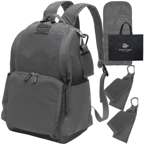 [スウィートマミー] Sweet Mommy マザーズバッグ 20L リュック 撥水 抱っこ紐したままおろせる ベビーカーフック付き 保温保冷ポケット 盗難防止背面ポケット ママバッグ ママリュック マザーズリュック キャリーケース用ベルト ベビーに優しい樹脂ファスナー 大容量 ママパパ兼用 おむつシート付き 【DAILY】 [ナイロン/グレー]のサムネイル