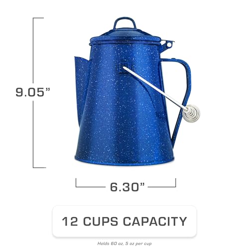Image of COLETTI Classic Camping Kettle 60 oz - Tea and Camp Kettle, NO Aluminum or Plastic, Ideal for Boiling Water [Blue Enamel]