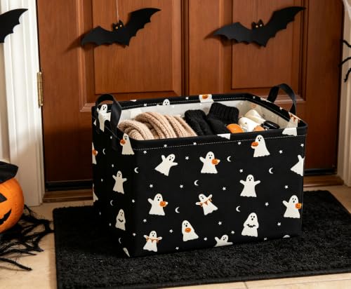Image of Kids Basket Hlooween Storage Basket Gift Basket Rectangular Bedroom Decor for Books(Black Ghost)