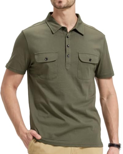 Camiseta polo para hombre de manga corta de algodón, ideal para golf y trabajo, con 2 bolsillos miniatura 1