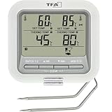 TFA Dostmann Digitales Grill- Bratenthermometer, 14.1516, mit 2 Edelstahlsonden, Fleischthermometer für Backofen+Grill, bis 300°C, mit Alarmfunktion, Rind/Schwein/Hühnchen/Fisch (weiß mit Batterien)
