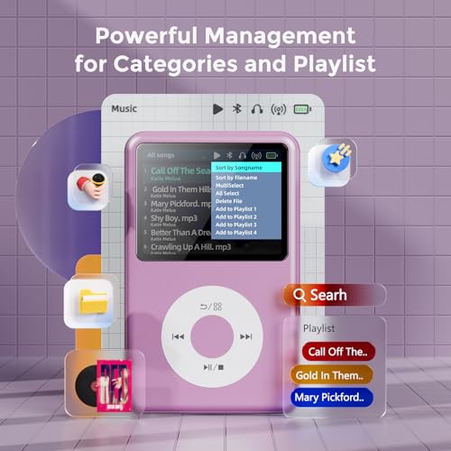 Image of Mp3 Player with Bluetooth Y1 Portable Music Digital Players Supports Playlist Audiobook Video Nice Gadget for Kids Puple