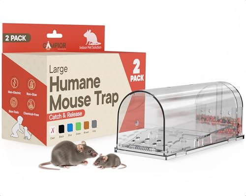 Campior Humane Mouse Trap Pack of 2, Live Mouse Traps Catch and Release for Indoors & Outdoors, Pet & Child Safe, 7.87" Reusable Plastic Mouse Cage with Spring Door, Cleaning Brush Included, Clear by Campior - Used condition - US$14.57