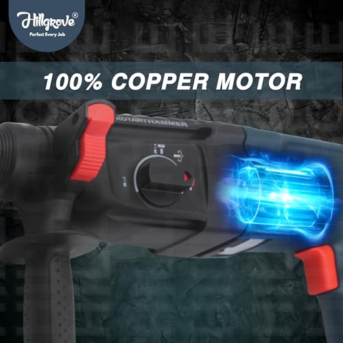 Image of Hillgrove HGCM1363M1 1200W 100% Copper Winding 26mm Rotary Hammer Impact Gun Chipping Hammering Drilling Breaker Drill Machine Kit Set