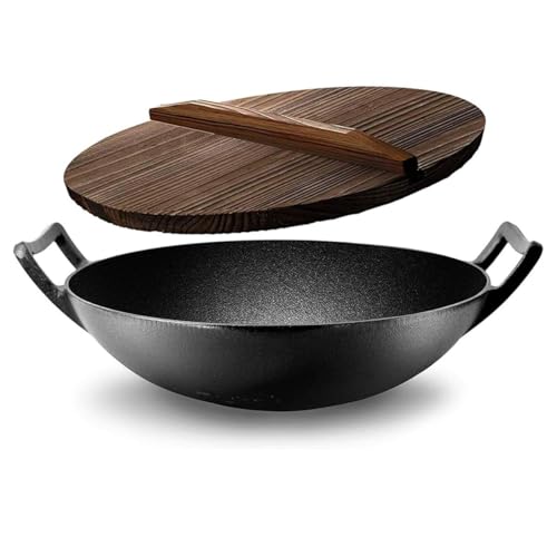 Wok de hierro fundido con tapa 12 pulgadas miniatura 1