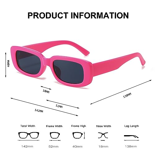 Image of BUTABY Rectangle Sunglasses for Women Retro Driving Glasses 90's Vintage Fashion Narrow Square Frame UV400 Protection