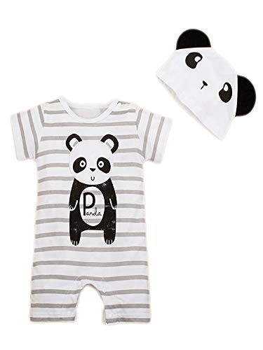 Image of stylesilove Newborn Infant Toddler Cute Animal Unisex Baby Boys Girls Cotton Jumpsuit and Hat 2-Piece Summer Romper Outfit