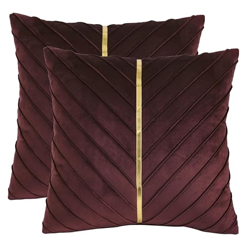 Image of Velvet Throw Pillow Covers 26x26 inch Pack of 2 Gold Decor Burgundy