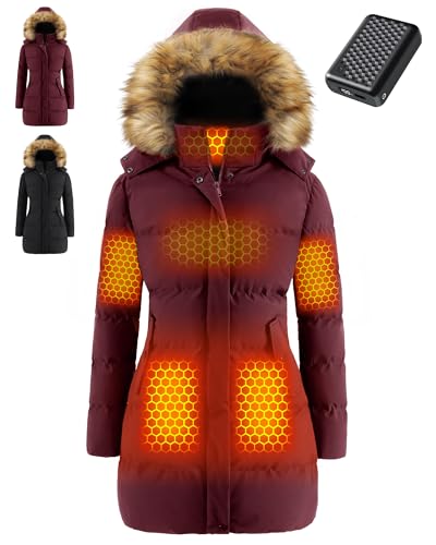 Women Long Heated Jacket Battery Pack Included Ladies Puffy Coat