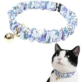 【超軽量 シュシュ首輪】猫用 首輪 子猫・成猫対応 軽量 セーフティバックル付き 安全設計 日本製 ストレスフリー リバティ生地使用 Liberty 花柄 おしゃれ 可愛い Nonbillie（ノンビリー） (Garland Stripe （ガーランド・ストライプ）ブルー, ＭＳサイズ)