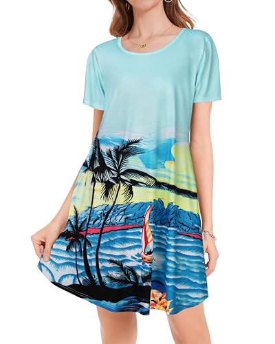 Image of JOLIGAL Summer Dresses for Women Casual Short Sleeve Sundress Scoop Neck Beach T Shirt Dress with Pockets 2026
