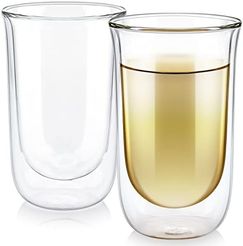 Teabloom Tulip Insulated Glasses for Tea, Coffee and other Beverages - Double Walled Borosilicate Glass Keeps Drinks Hot/Cold, 12 oz (Set of Two)