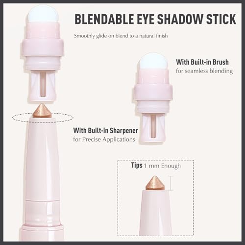 Wugbc Matte Eyeshadow Stick, Dark Rose Brown Cream Eye Shadow Long-Lasting Crease-Proof Eyeliner Pencil High Pigmented Neutral Highlighter Makeup Crayon with Blending Brush & Built-in Sharpener