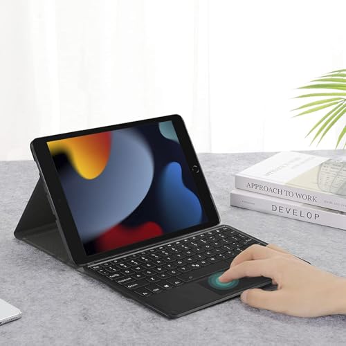 Image of HOM Tri Fold 7-Colour Backlight Detachable Wireless Bluetooth Keyboard with Trackpad /Touchpad & Tablet Cover Case for iPad 9th / 8th / 7th Generation (2021 /2020 /2019) 10.2 Inch