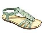 Dr Keller Womens Diamante Sandals Flat Slip On Open Toe Slingbacks Ladies Lightweight Summer Casual Fashion Sandals (Green, UK Footwear Size System, Adult, Women, Numeric, Medium, 6)