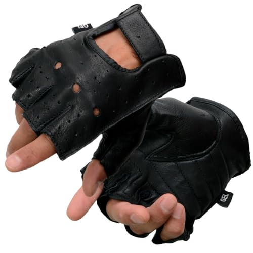 Milwaukee Leather SH851 Men's Black Deerskin Fingerless Gloves with Gel Palm (X-Large)