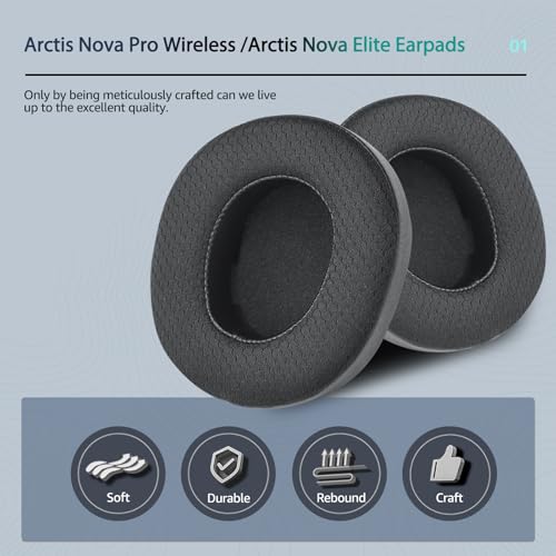 Almohadillas de repuesto de tela de malla para auriculares Arctis Nova Pro Wireless/Arctis Nova Elite (No compatibles con otros modelos), almohadillas con grosor añadido alto (Negro) miniatura 6