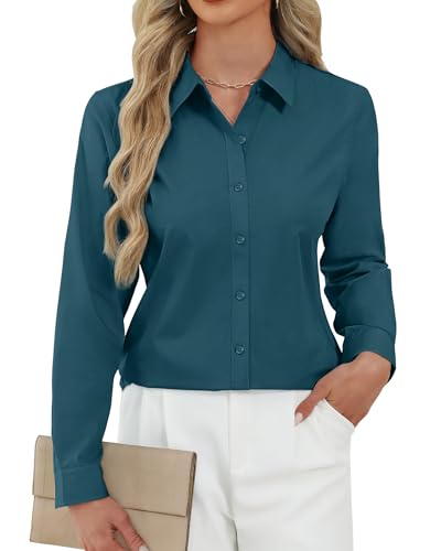Image of J.VER Button Down Shirts for Women Stretch Collared Cotton Long Sleeve Dress Shirt Business Casual Blouse for Work