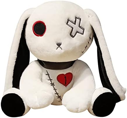 Crazy Rabbit Plush, Halloween Dreadful Bunny Stuffed Animal Long-Eared Standing Toy, Adorable Easter Anxiety Rabbit Plushie Birthday Gift for Kids Adults (White, 25cm)