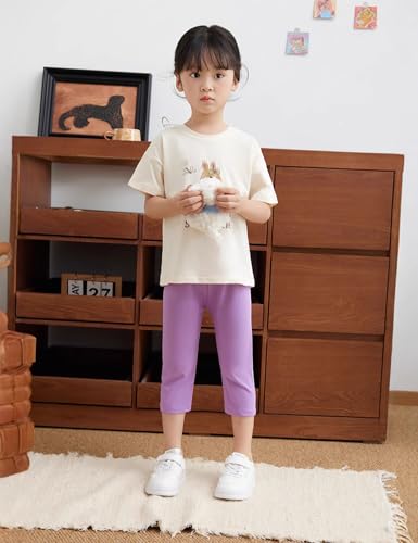 Kiench 3 Pack Girls Cotton Capri Leggings 3/4 Pants Kids Cropped Tights2