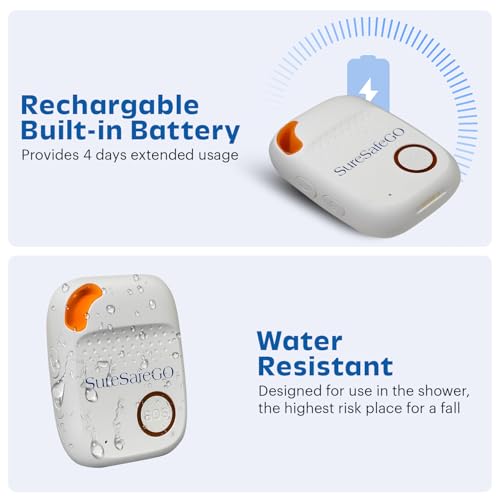 Free Fall Detection! – SureSafeGO Medical Alert System for Seniors, GPS Tracking, Fall Detection, Calls Friends & Family, 4-Day Battery, Water-Resistant, White (Ongoing Subscription Required)