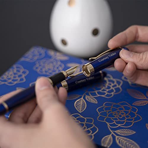 Dayspring Pens | Engraved/Personalized Alexandria Fountain Pen And Rollerball Gift Pen Set With Case - Blue. Custom Engraved Fast With Gift Recipient's Name Or Custom Message. #TOP5