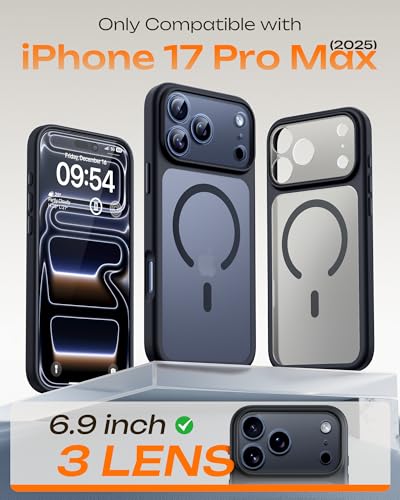Image of TOCOL for17 Pro Max Case, Full Camera Protection, Drop Protection, Built-in Magnetic Ring, Translucent Matte Phone Case for 17 ProMax 6.9 inch (Space Black)