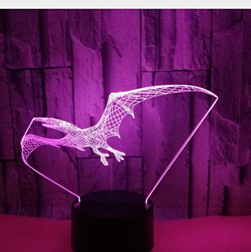 Preisvergleich Produktbild QHDHGR 3D LED Licht Nachtlicht Optische Täuschung Lampe Schreibtischlampe- Pterodaktylus -Nachtlicht 7 Farbfernbedienung mit Acryl-Ebene & ABS Basis & USB-Ladegerät