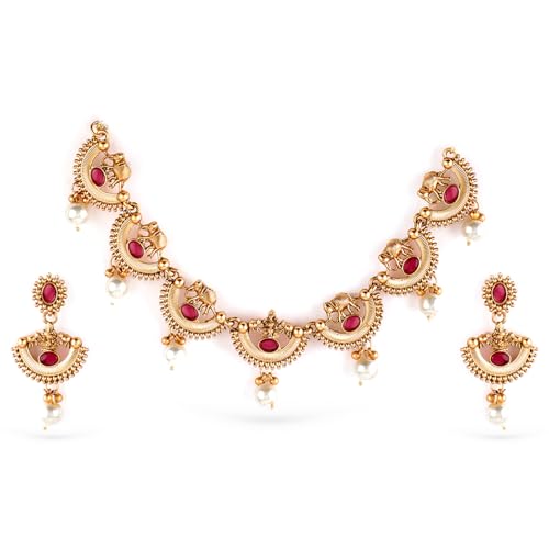Image of Rubans Necklace Set Gold Plated Traditional Stylish Jewellery Gift for Women & Girls