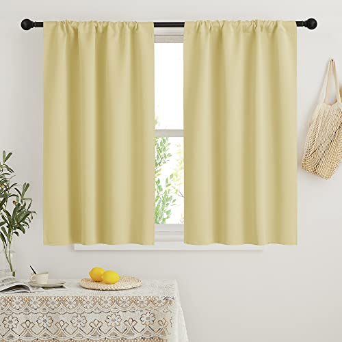 RYB HOME Blackout Curtains for Small Window - Thermal Insulated Privacy Curtains Shades for Kitchen Bathroom Cafe Dorm Loft, W 29 x L 45 inch per Panels, Light Yellow, 2 Pcs
