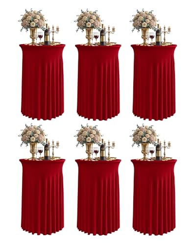 Round Spandex Cocktail Table Covers with Skirts, 24x43 Inch, Red, 6 Pack