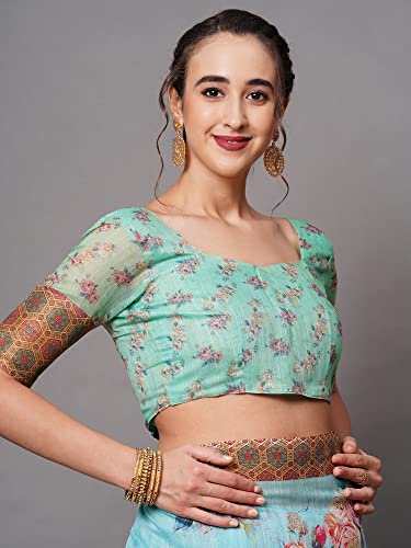 Image of AKHILAM Women's Ikat Linen Saree With Blouse Piece