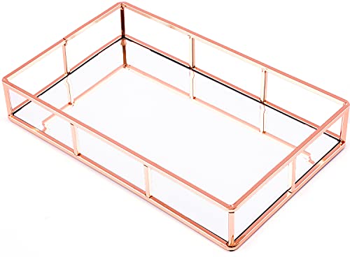 PuTwo Bandeja con Espejo, Bandeja Oro Rosa Bandeja Decorativa Oro Rosa Bandeja Espejo Bandeja Decorativa Espejo Bandeja con Espejo Bandeja Rectangular para Baño, Mesa, Perfume - Bandejas Oro Rosa Cover