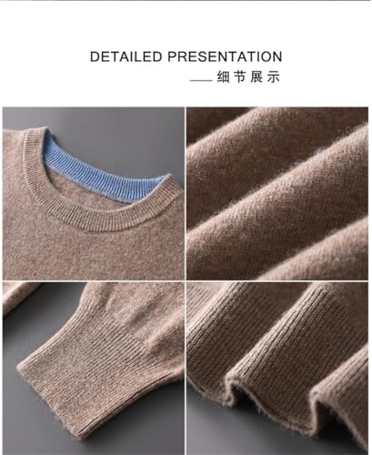 Men's Merino Wool Soft Contrasting Colors Round Neck Loose Long Sleeve Cashmere Sweater3